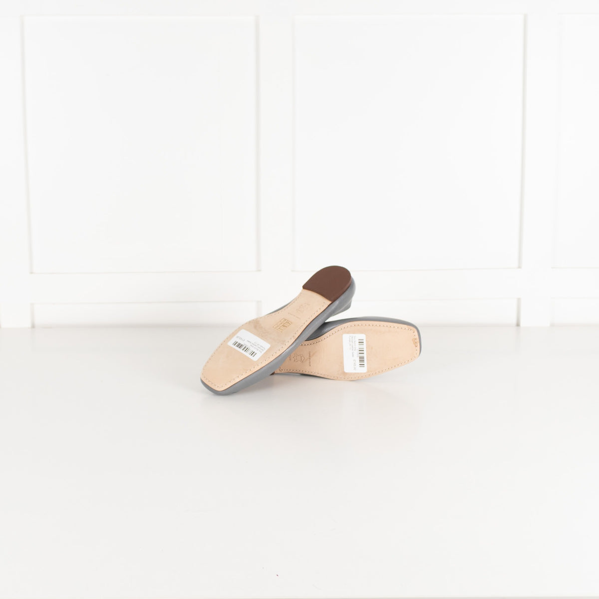 Tory Burch Grey Georgia Leather Ballet Pumps - Image 8
