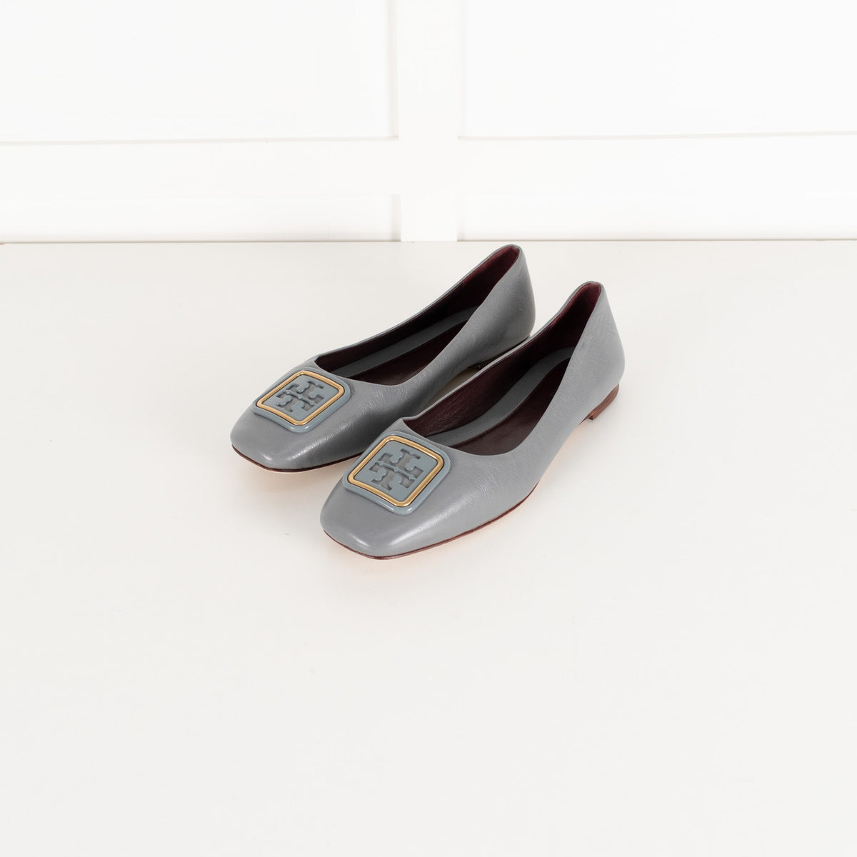 Tory Burch Grey Georgia Leather Ballet Pumps - Image 9