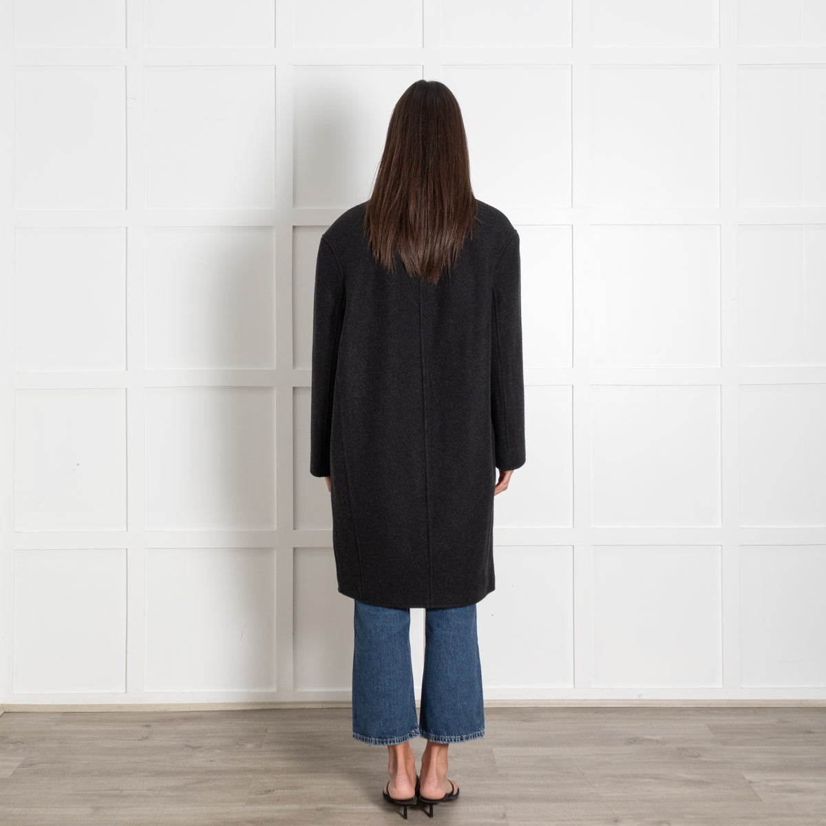 Collarless Felt Charcoal Melange Coat
