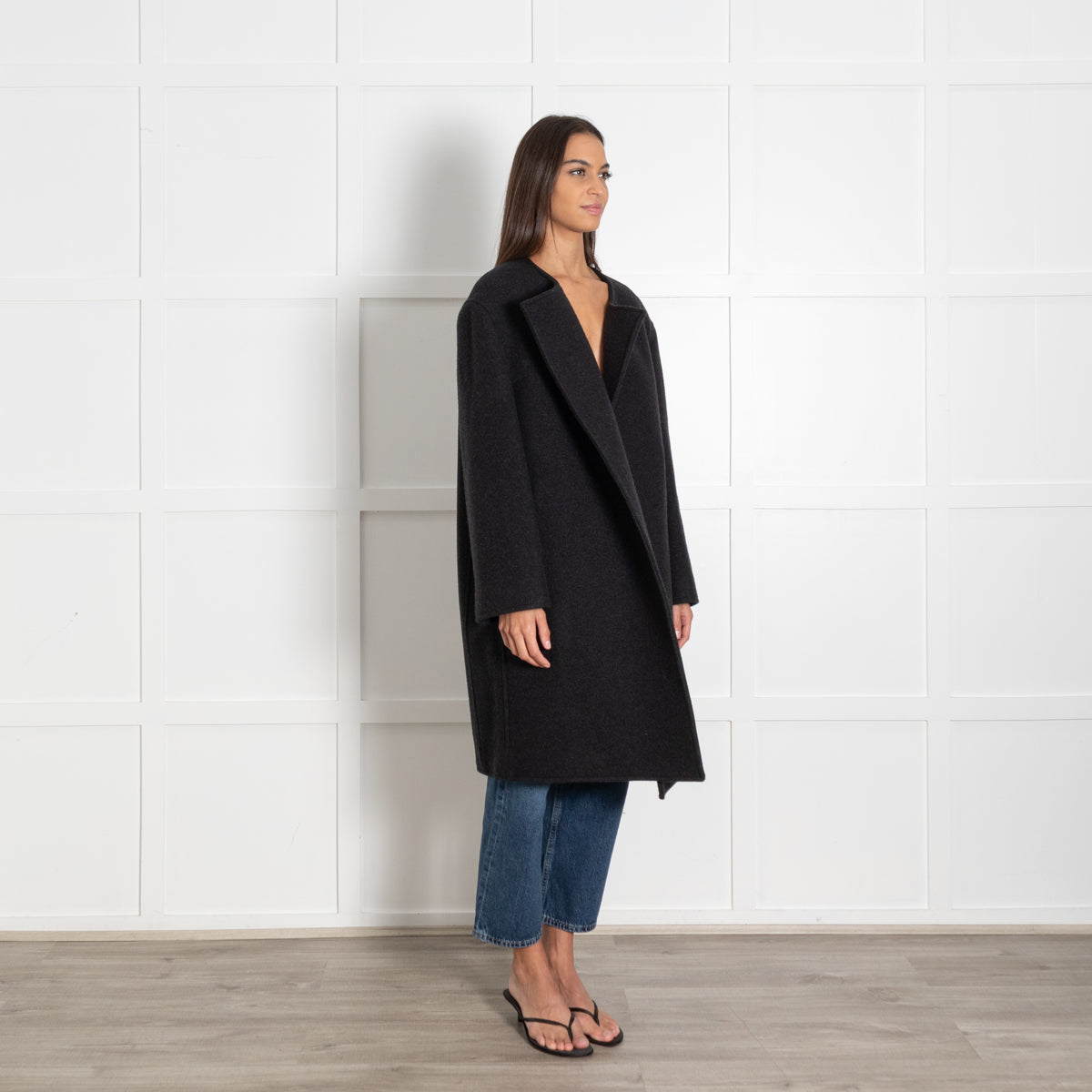 Collarless Felt Charcoal Melange Coat