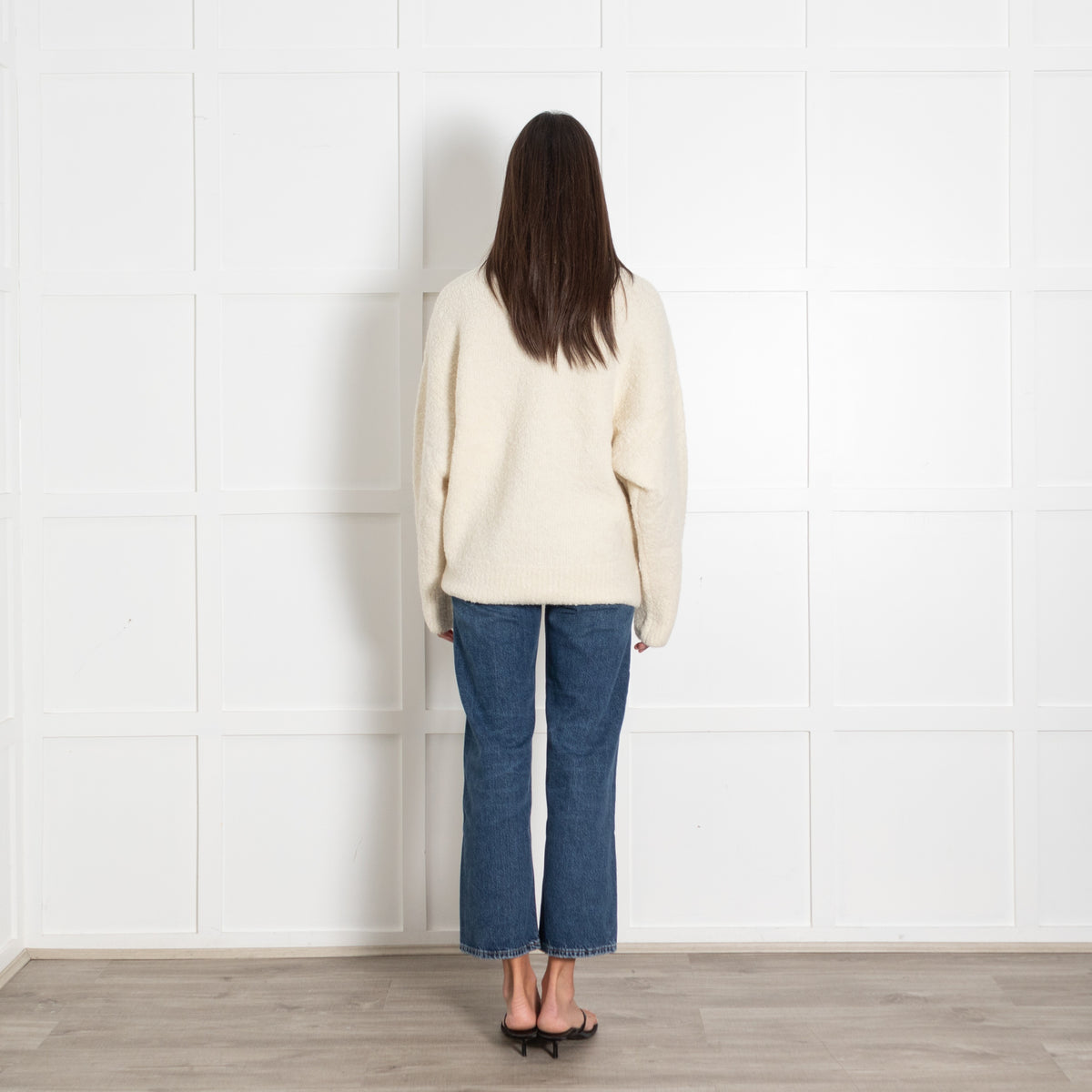 Toteme Cream Boucle Knit Turtleneck Oversized Pullover Sweater