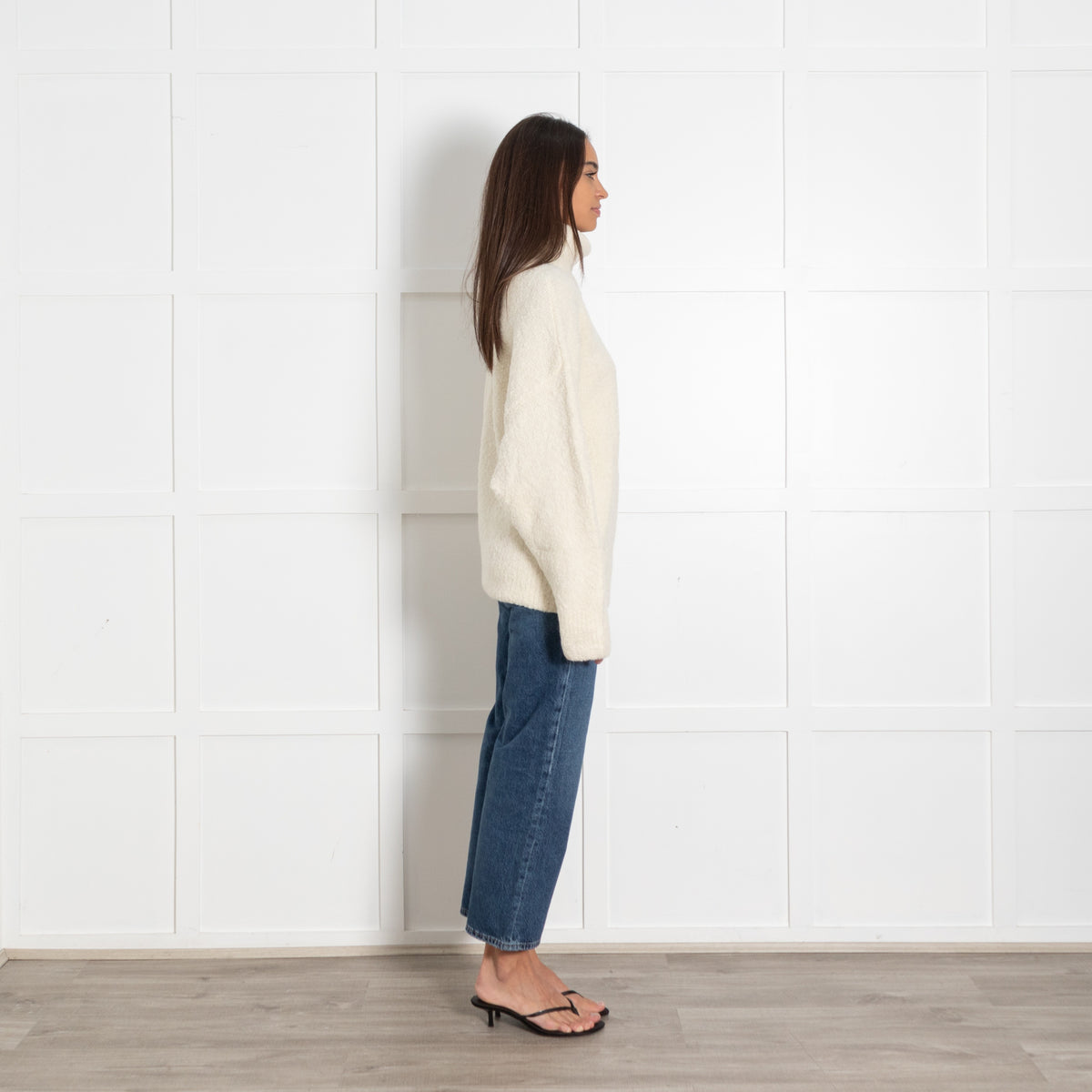 Toteme Cream Boucle Knit Turtleneck Oversized Pullover Sweater