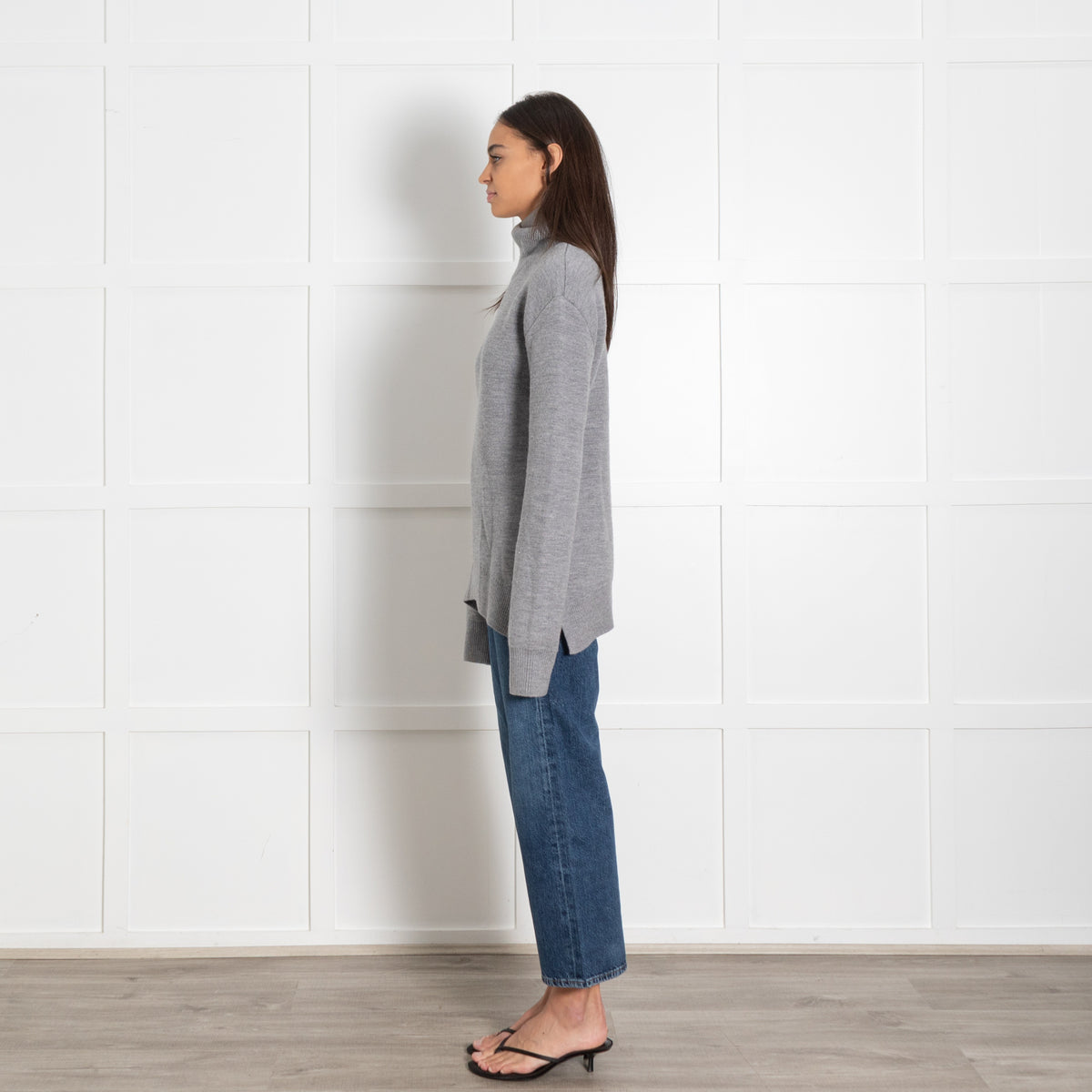 Toteme High-Neck Double Knit Sweater in Pale Grey Melange