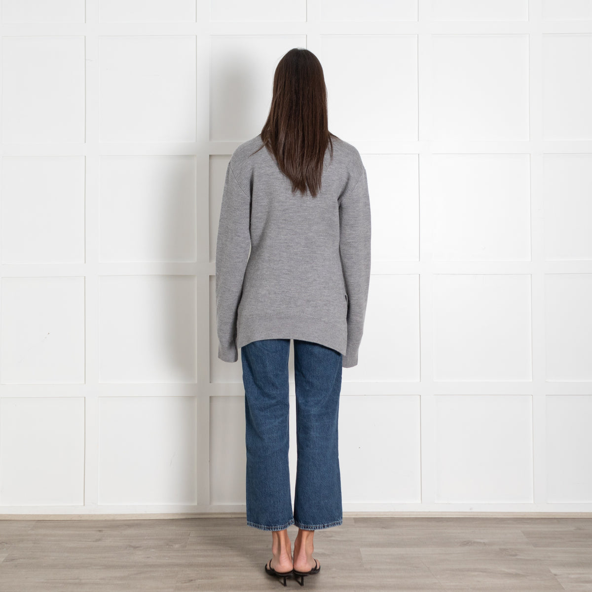 Toteme High-Neck Double Knit Sweater in Pale Grey Melange