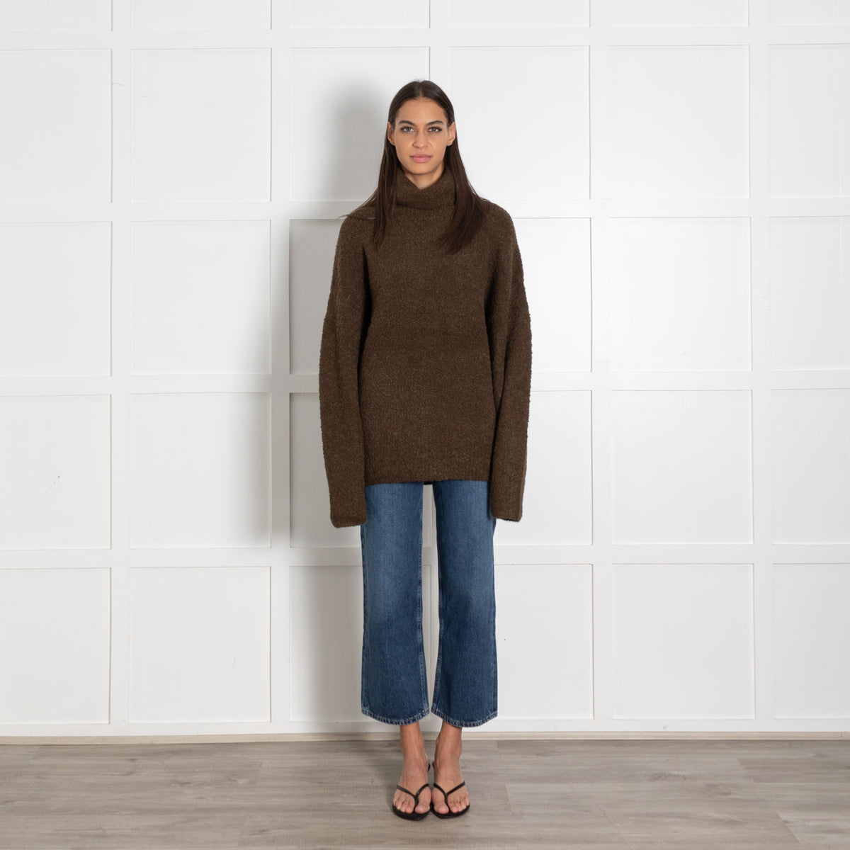 Toteme Olive Green Bouclé High-Neck Sweater