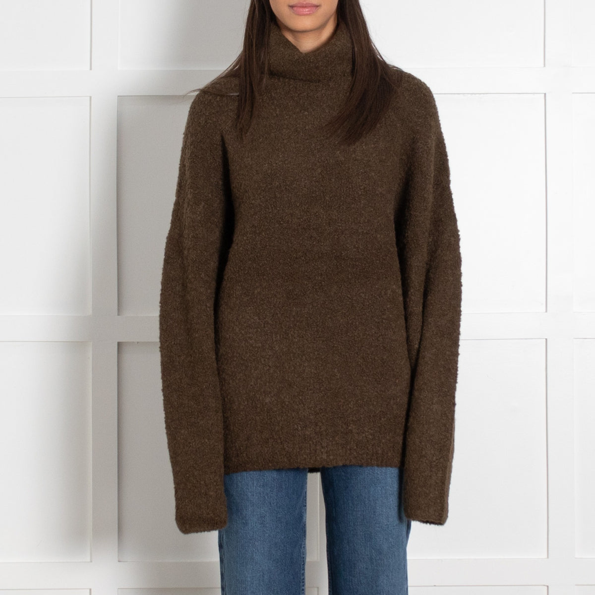 Toteme Olive Green Bouclé High-Neck Sweater