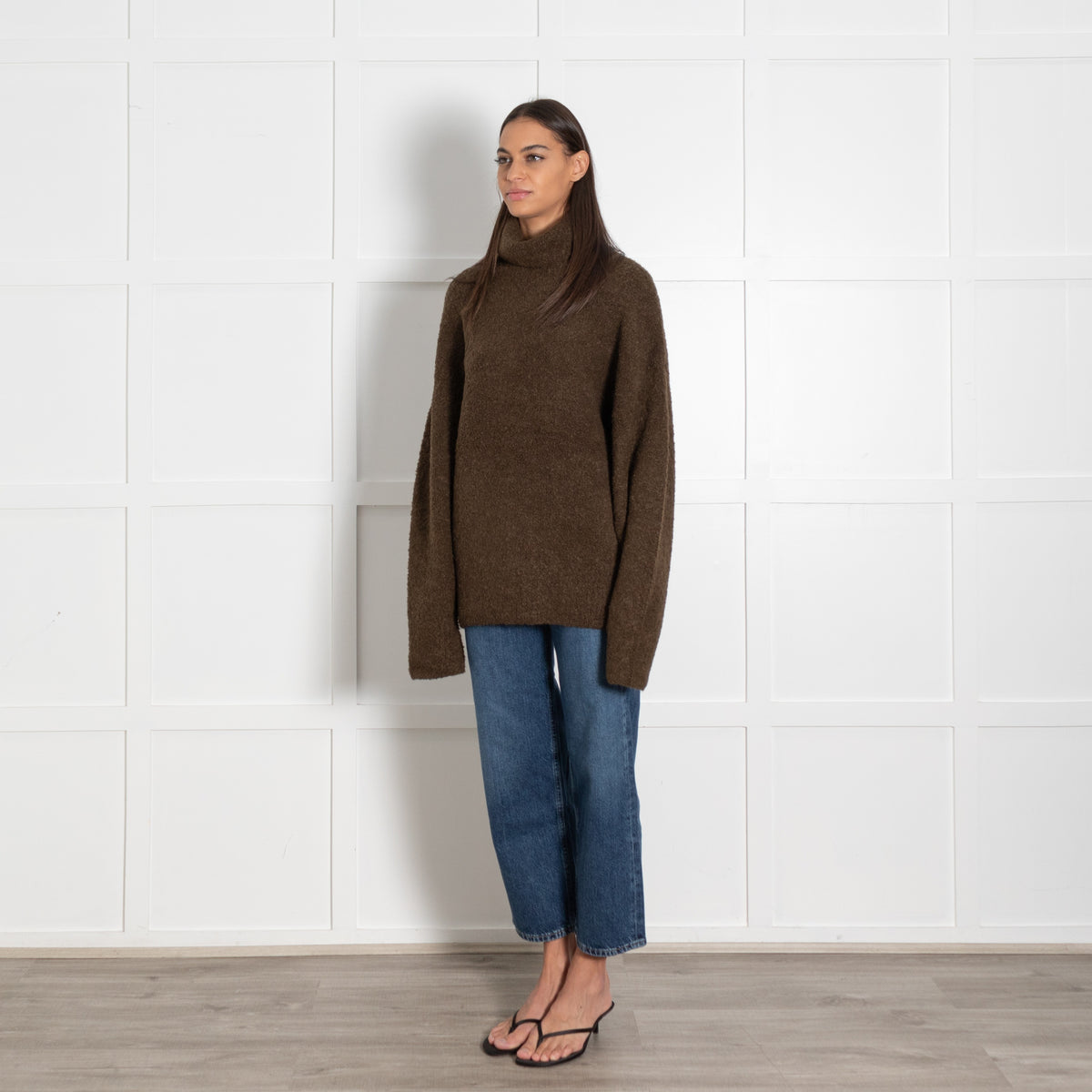 Toteme Olive Green Bouclé High-Neck Sweater