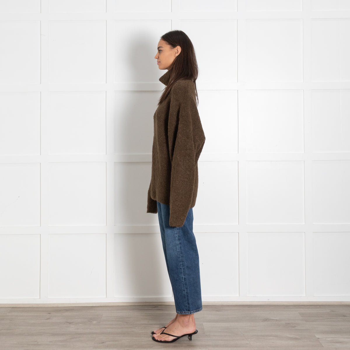 Toteme Olive Green Bouclé High-Neck Sweater