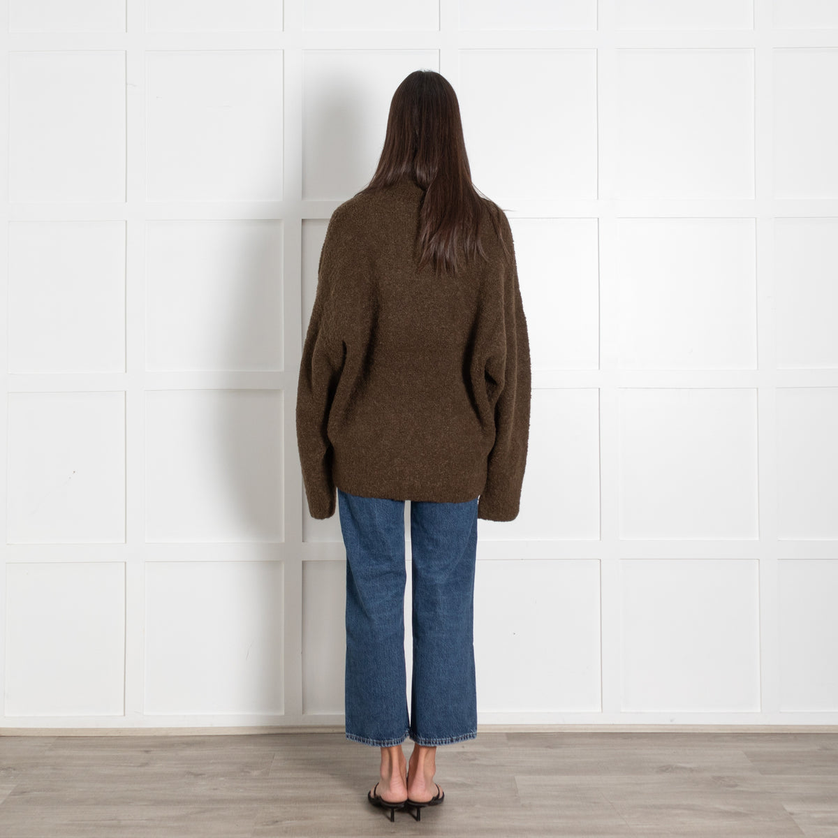 Toteme Olive Green Bouclé High-Neck Sweater