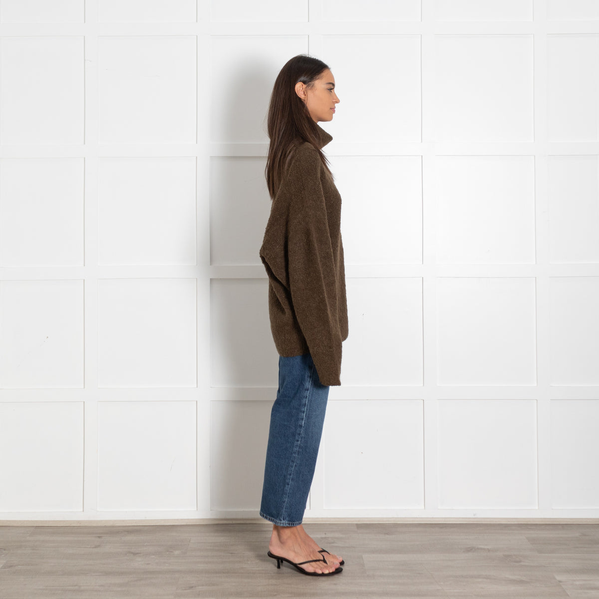 Toteme Olive Green Bouclé High-Neck Sweater