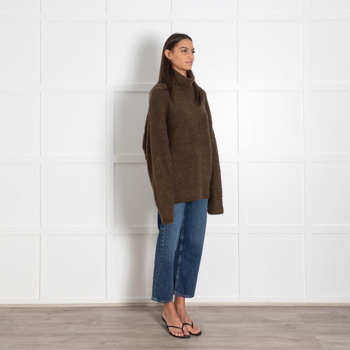 Toteme Olive Green Bouclé High-Neck Sweater