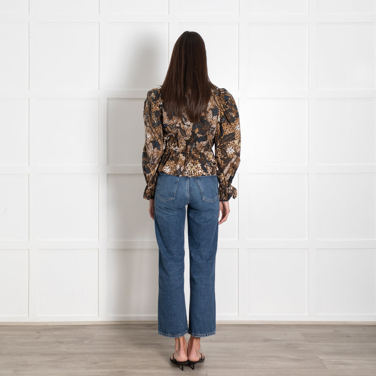 Ulla Johnson Brown Black Patterned Ruffle Collar Top - Image 5
