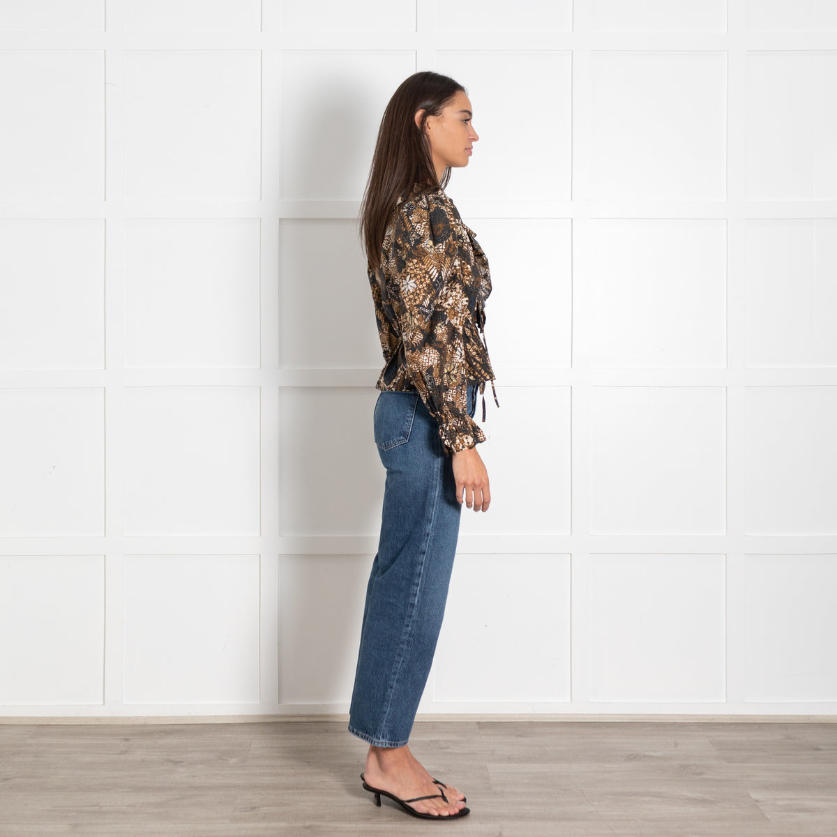 Ulla Johnson Brown Black Patterned Ruffle Collar Top - Image 6