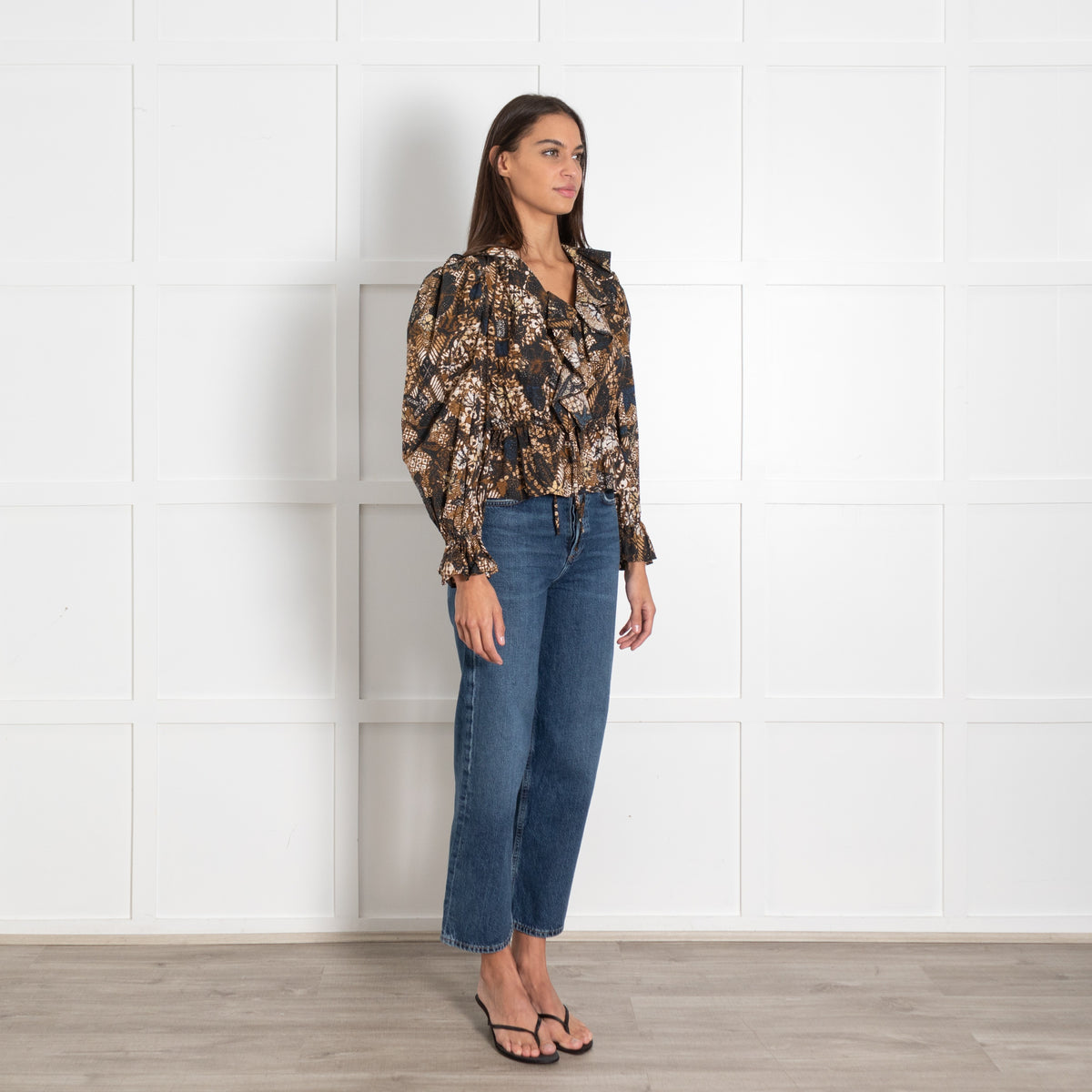 Ulla Johnson Brown Black Patterned Ruffle Collar Top - Image 7