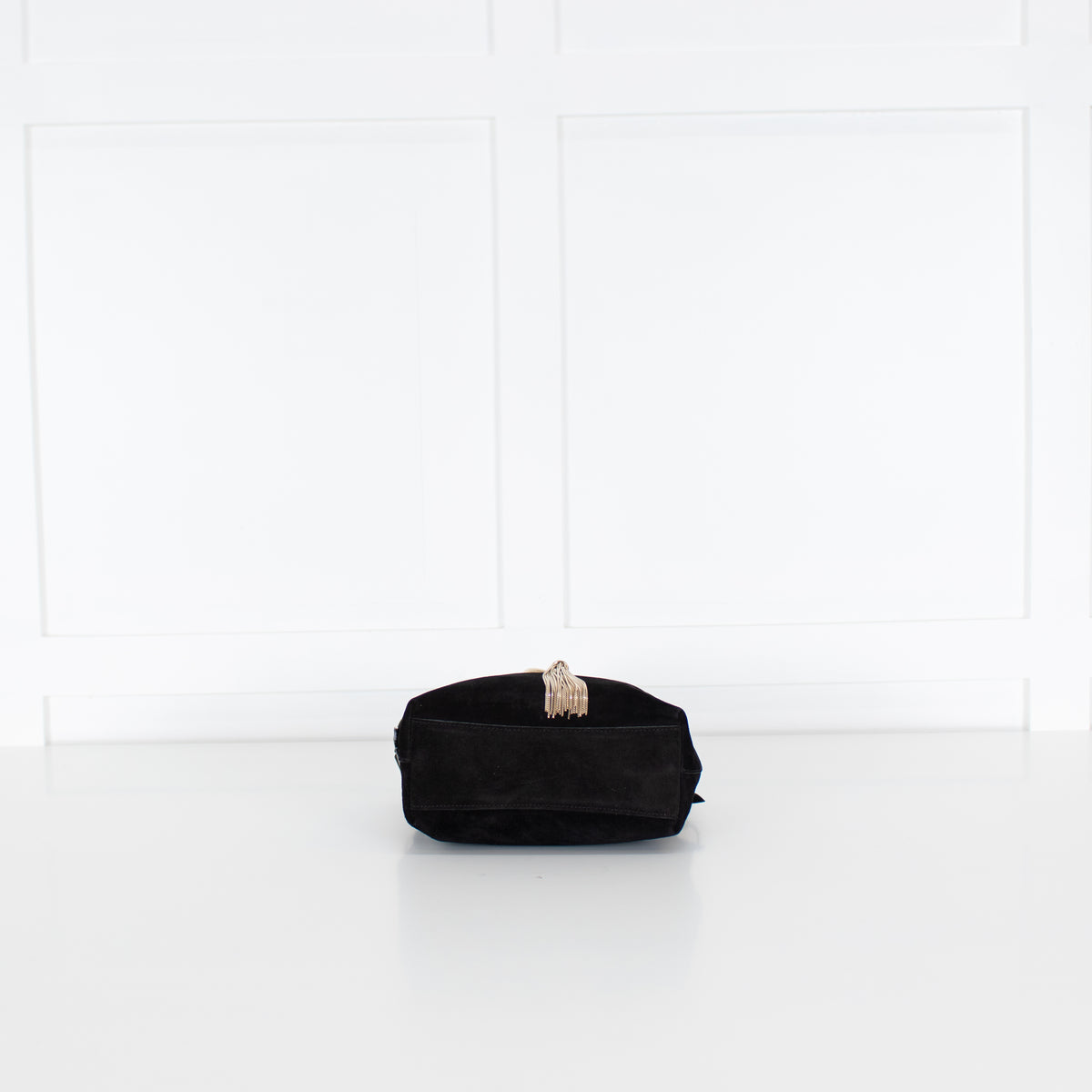 Jimmy Choo Black Suede Bucket Bag with Gold Tassel