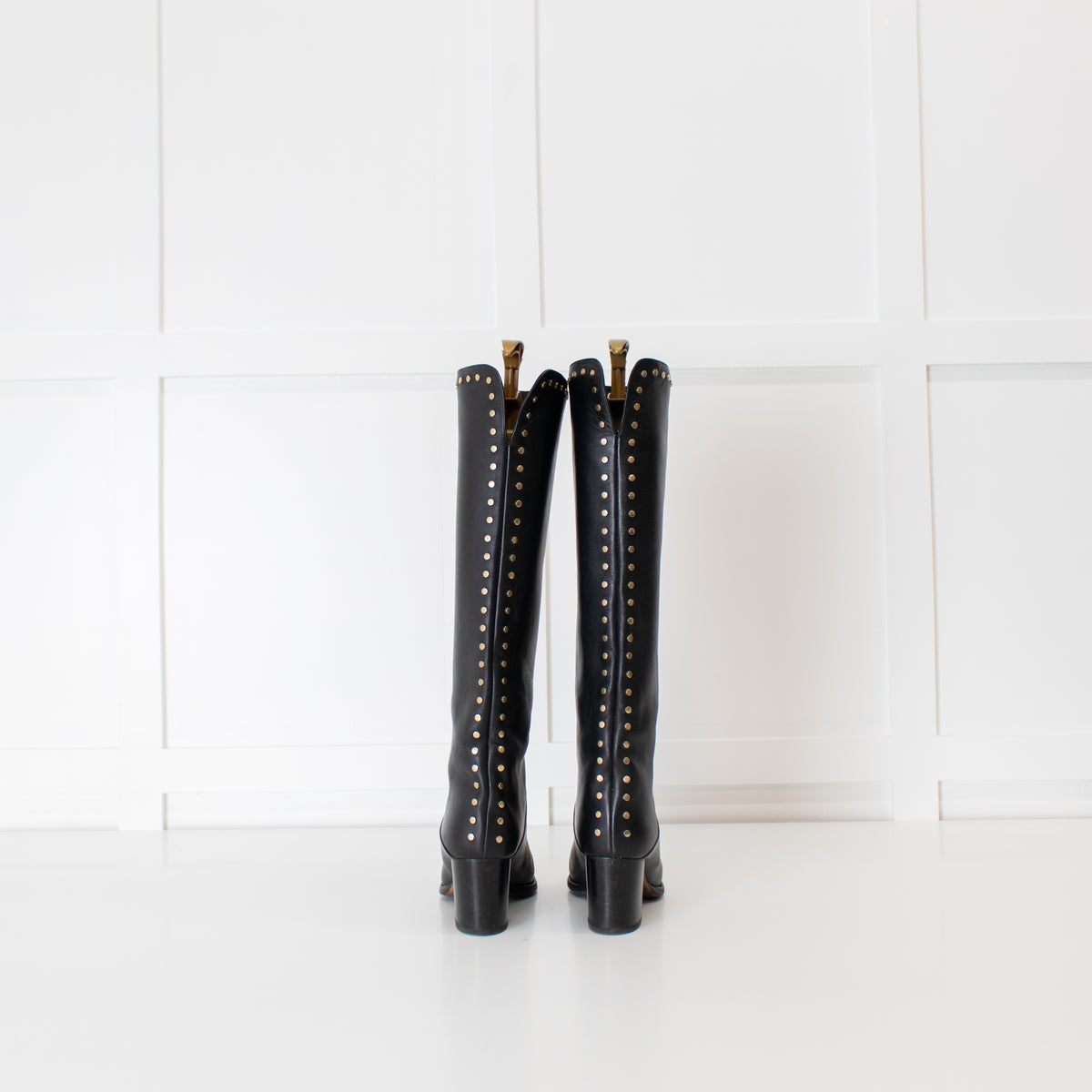 Jimmy Choo Black Leather Studded Knee Length Boots