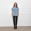 MSGM Milano Blue Denim Ruffle Sleeve Jacket