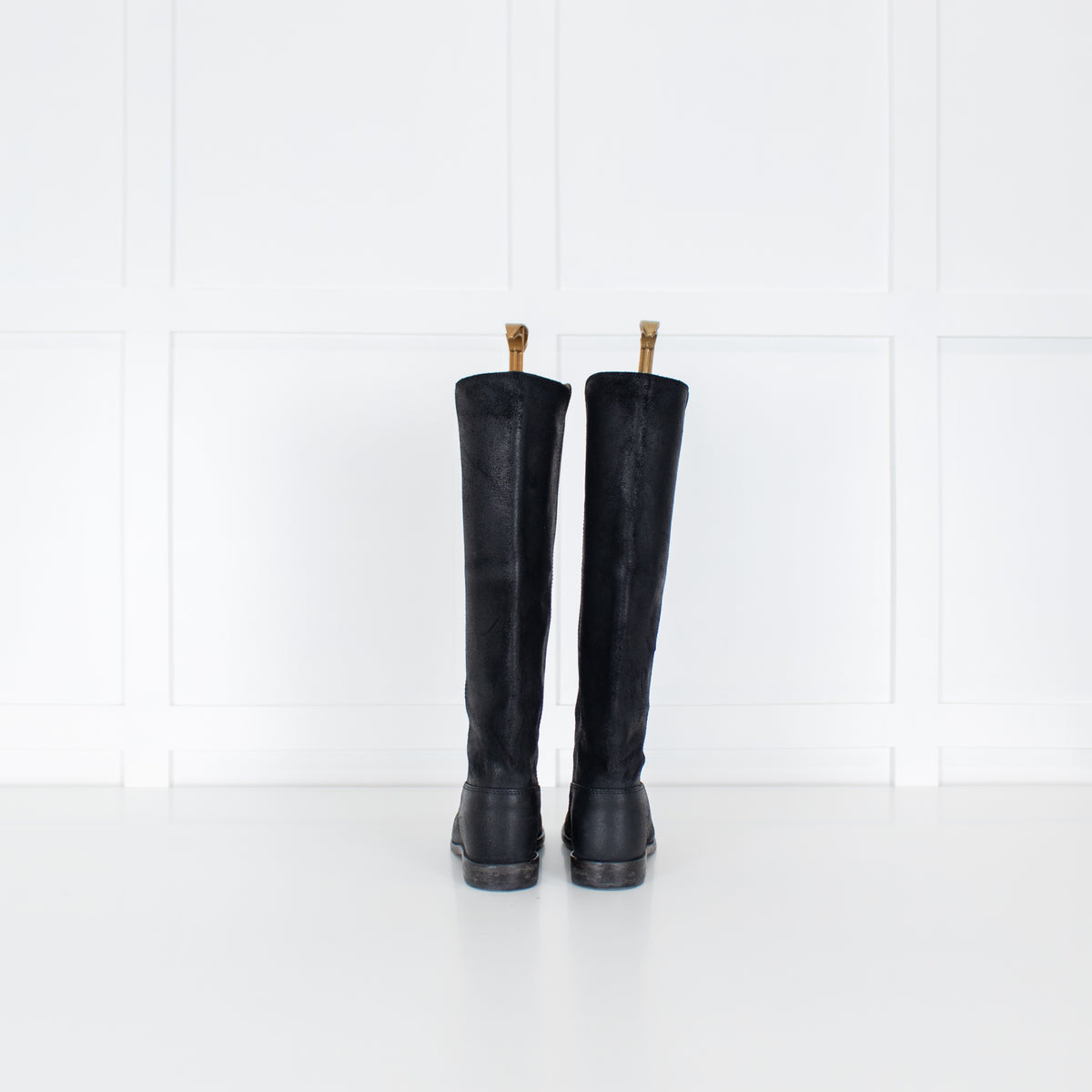 Isabel Marant Black Distressed Leather Flat Boots