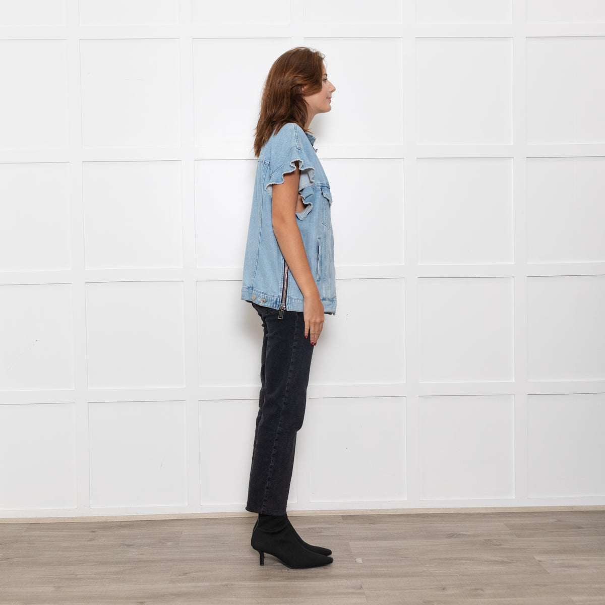 MSGM Milano Blue Denim Ruffle Sleeve Jacket