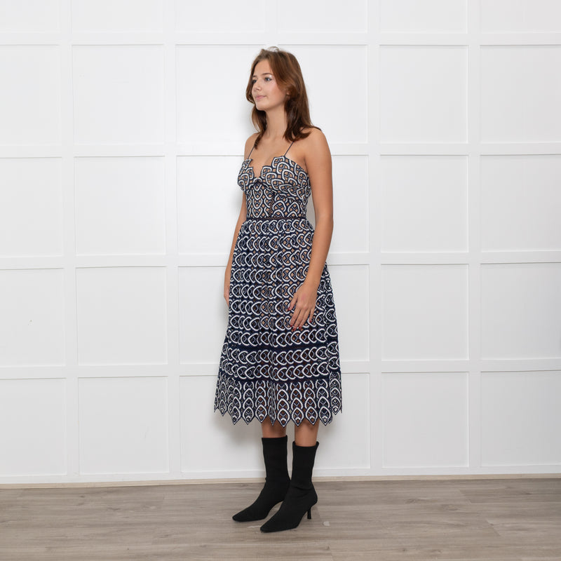 Self-Portrait Blue and White Lace Strappy Dress