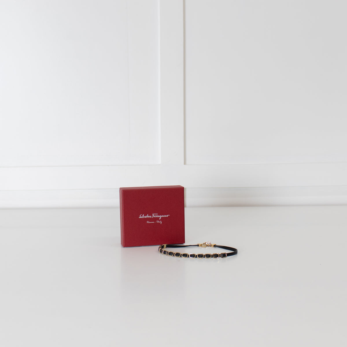 Salvatore Ferragamo Black Gold Vara Chain 2 Lotus Bracelet