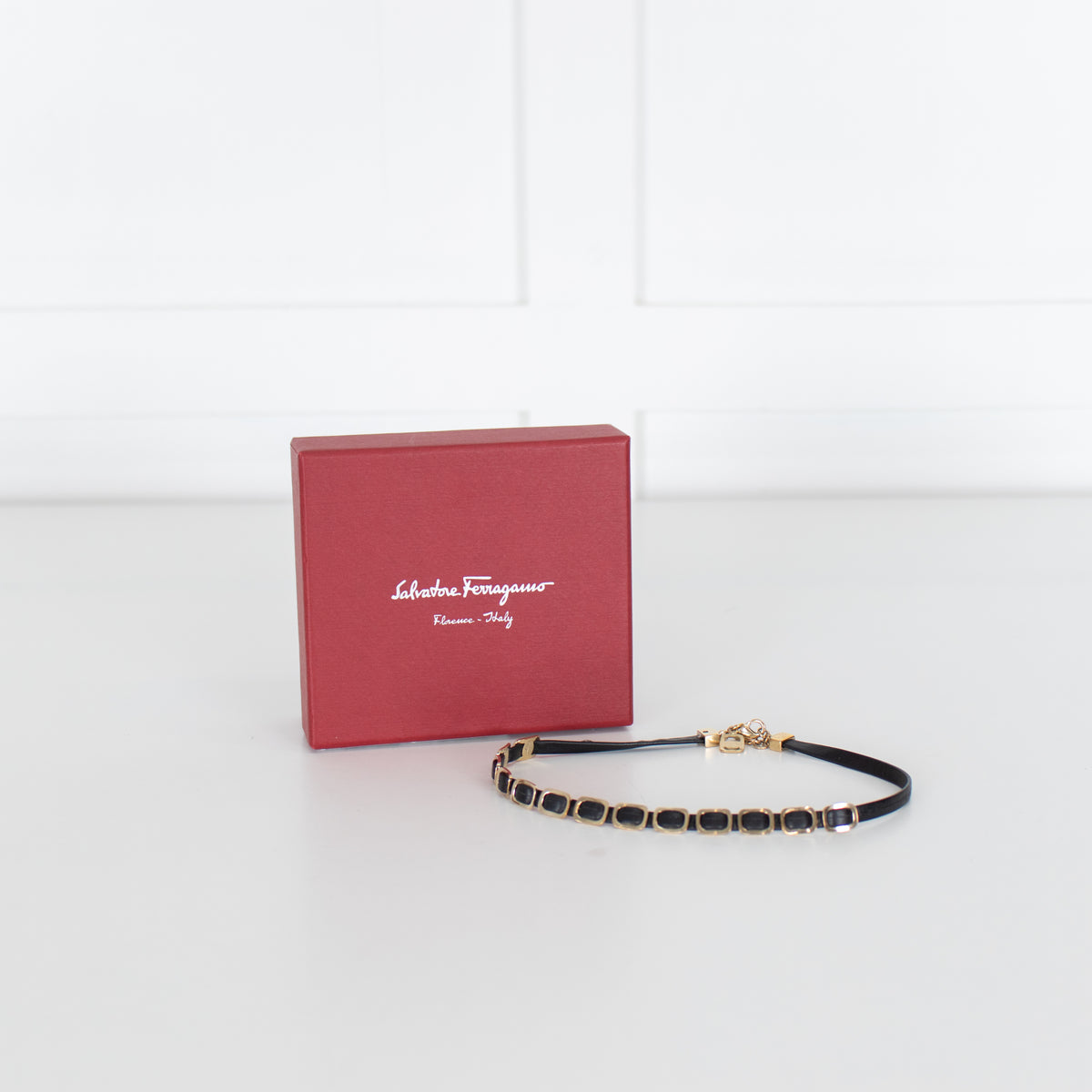 Salvatore Ferragamo Black Gold Vara Chain 2 Lotus Bracelet