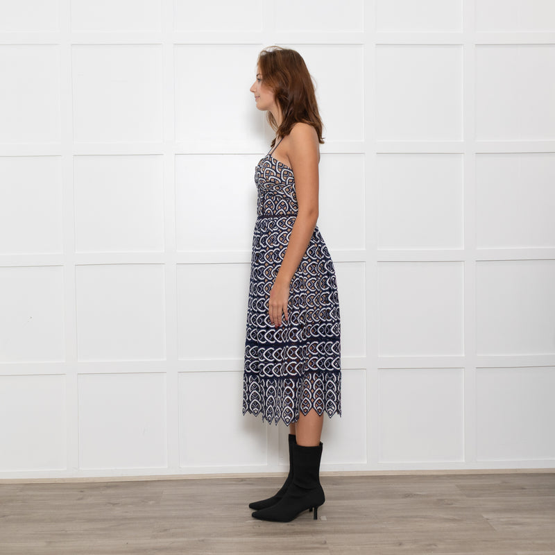 Self-Portrait Blue and White Lace Strappy Dress