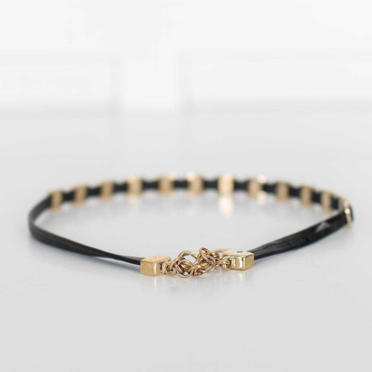 Salvatore Ferragamo Black Gold Vara Chain 2 Lotus Bracelet