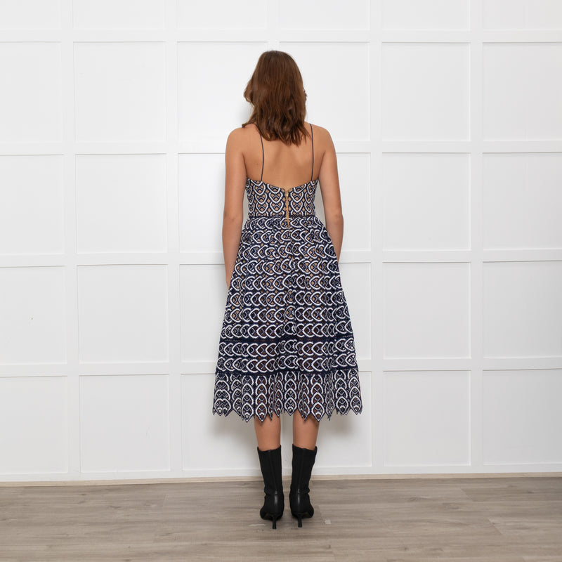 Self-Portrait Blue and White Lace Strappy Dress