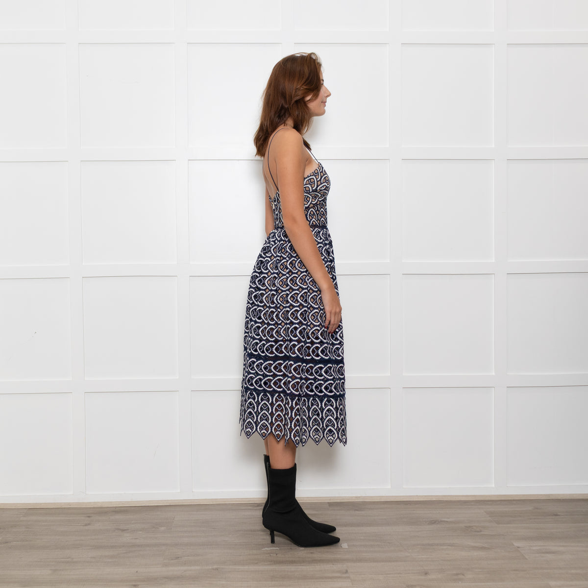 Self-Portrait Blue and White Lace Strappy Dress