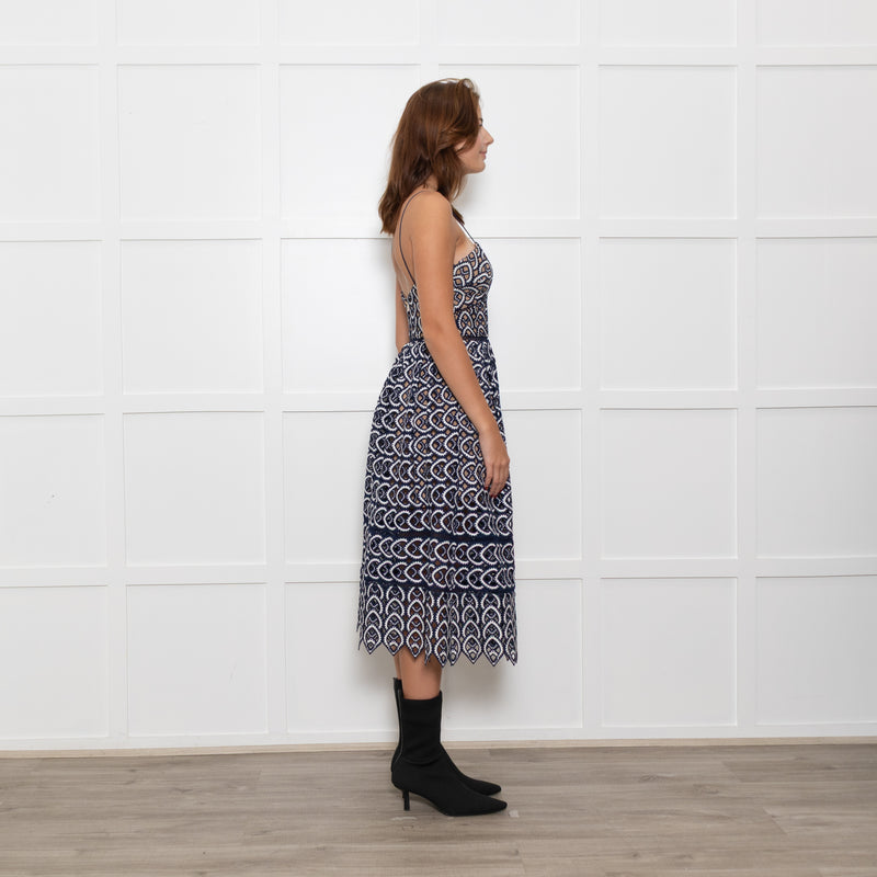 Self-Portrait Blue and White Lace Strappy Dress