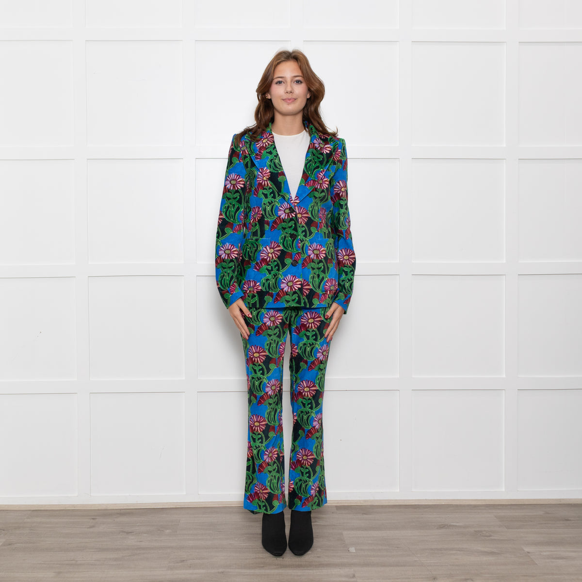 La Double J Blue Multi Floral Print Edition 30 Velvet Blazer