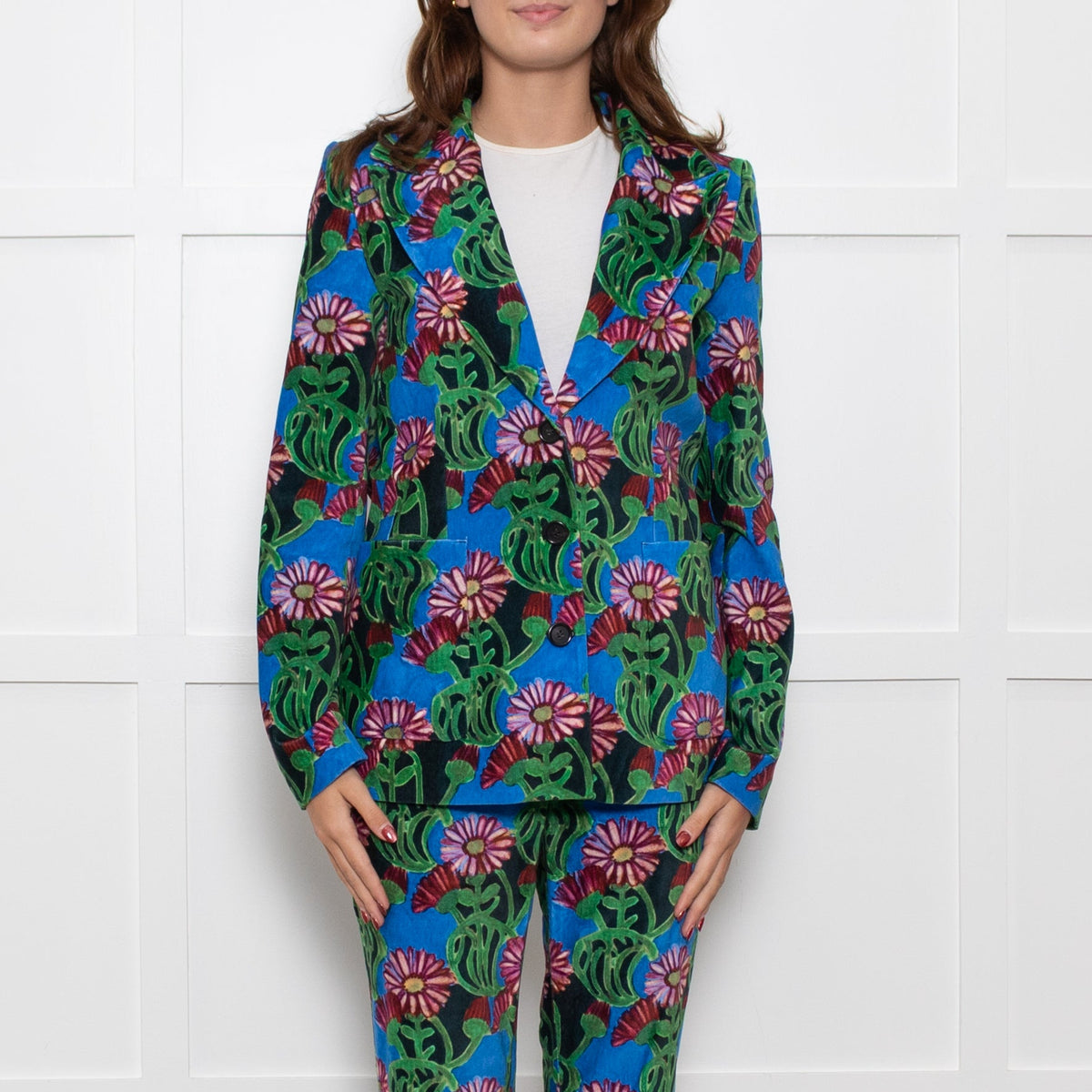 La Double J Blue Multi Floral Print Edition 30 Velvet Blazer