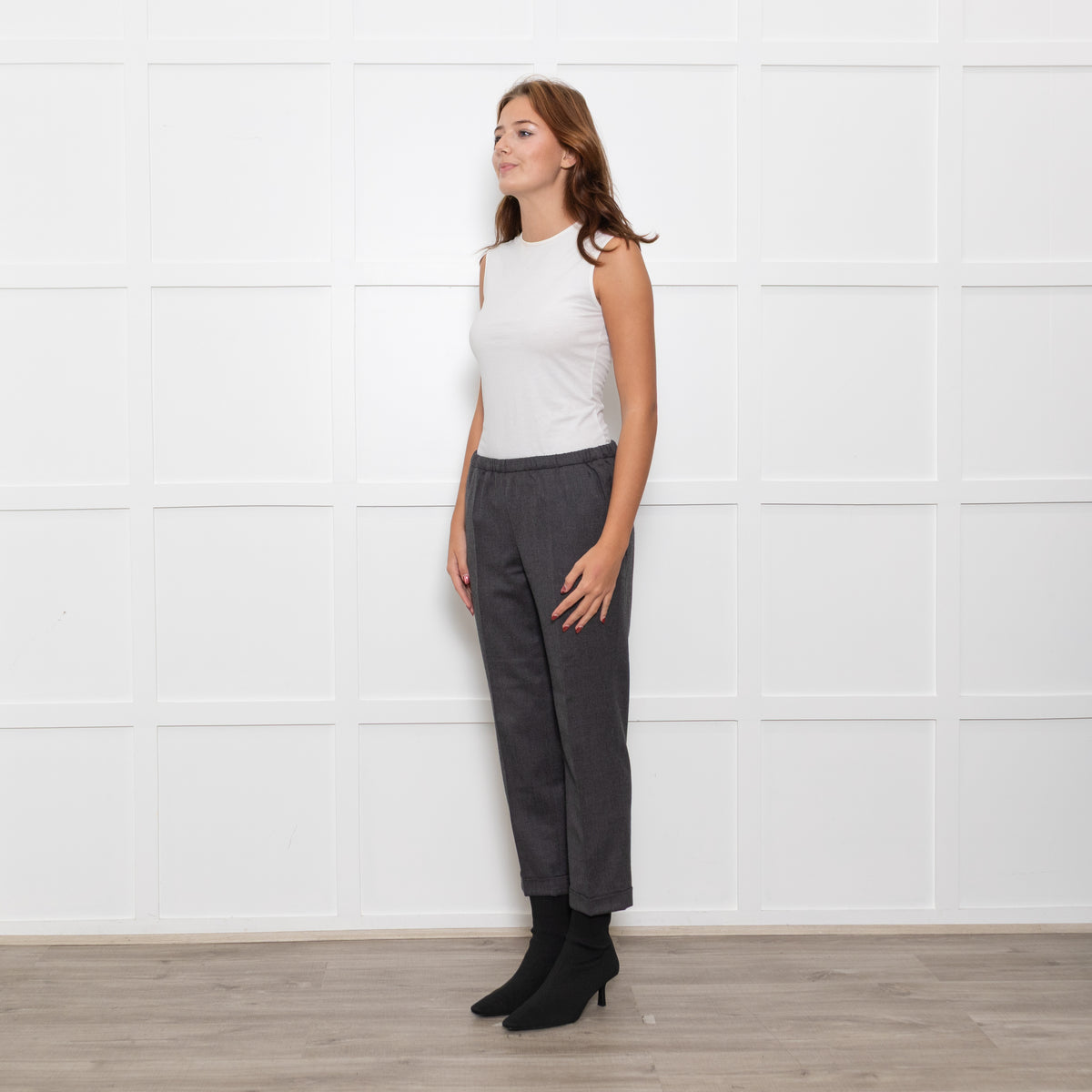 Masscob Grey Elasticated Waist Cigarette Trousers