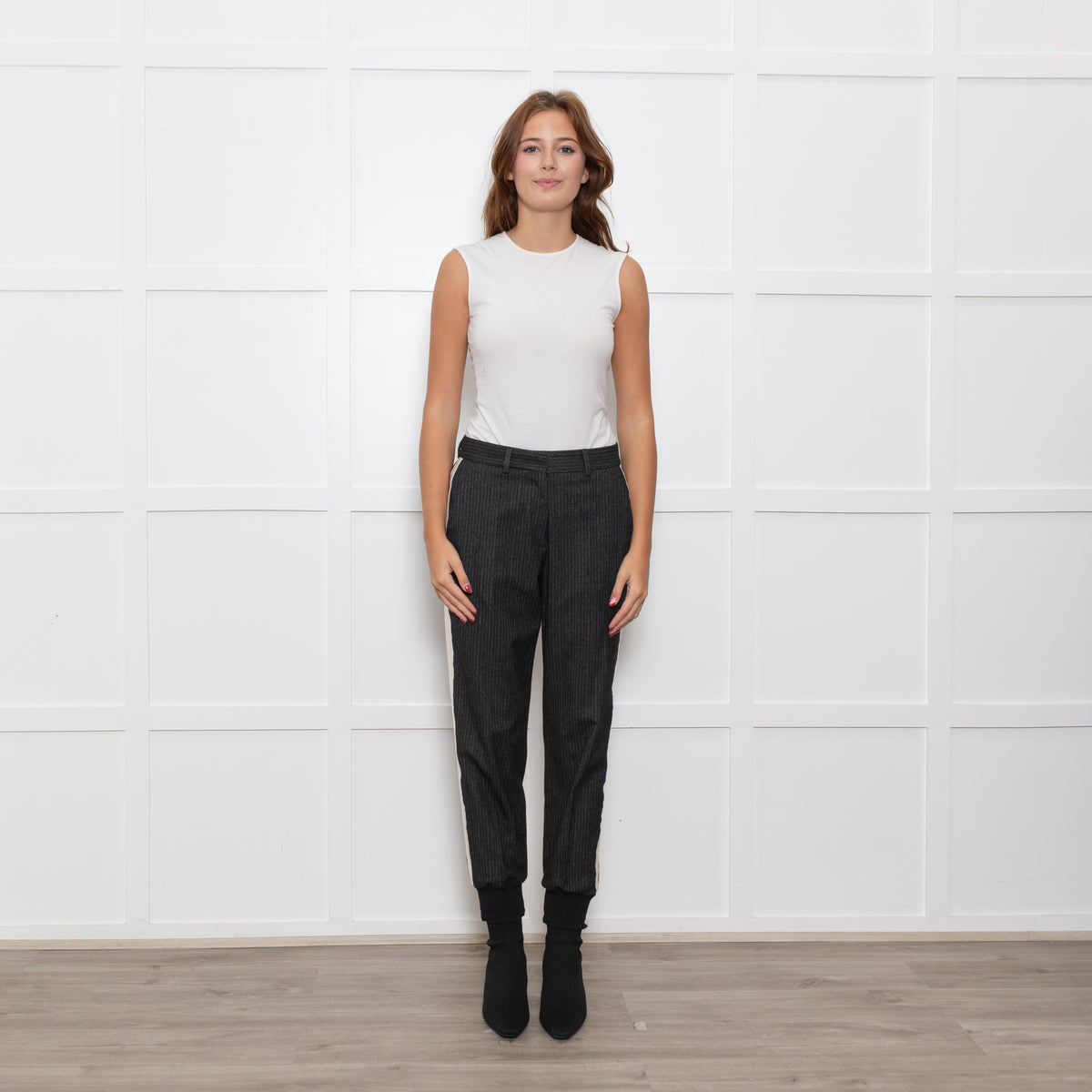 Me + Em Black/White Fleck Joggers With Cream Side Stripe