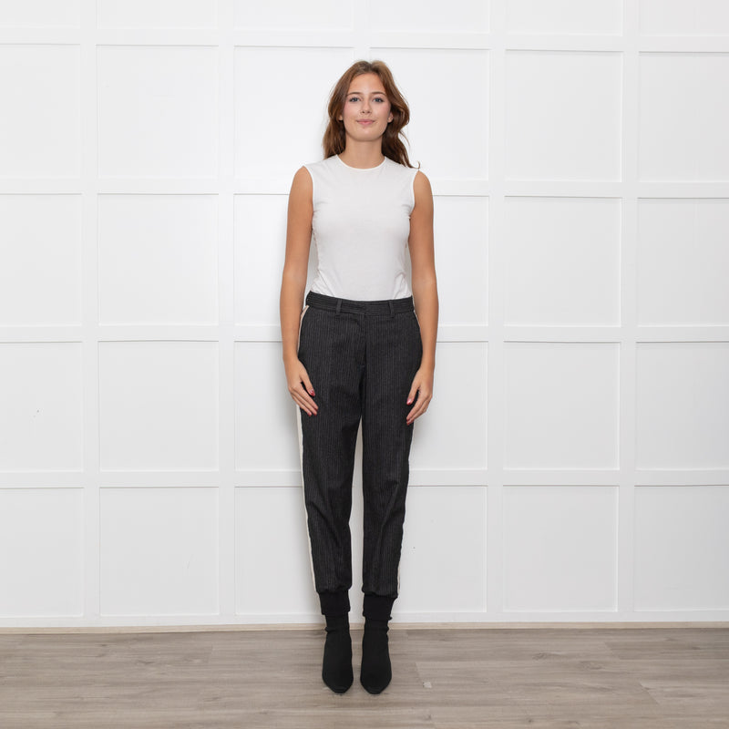 Me + Em Black/White Fleck Joggers With Cream Side Stripe