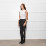 Me + Em Black/White Fleck Joggers With Cream Side Stripe