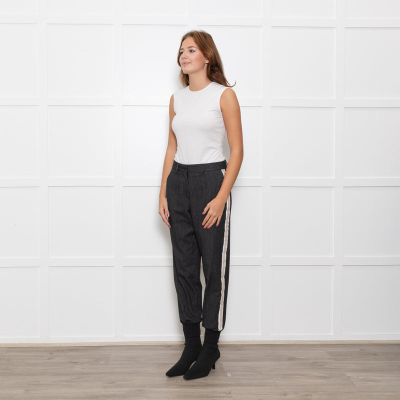 Me + Em Black/White Fleck Joggers With Cream Side Stripe