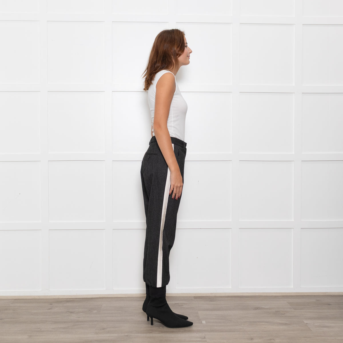 Me + Em Black/White Fleck Joggers With Cream Side Stripe