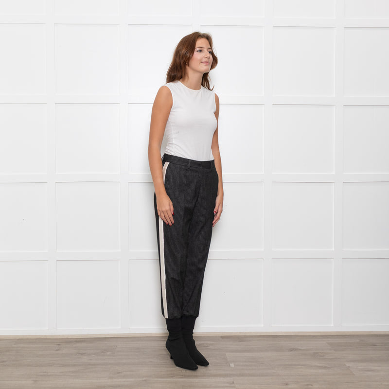 Me + Em Black/White Fleck Joggers With Cream Side Stripe