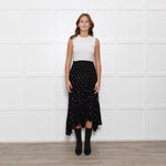 By Iris Black Shirred Waist Black Frill Skirt with Metallic Design
