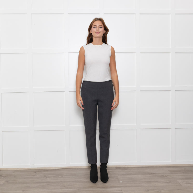 Luisa Spagnoli Stretch Grey Wool Trousers with Grosgrain Waist Trim