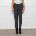 Luisa Spagnoli Stretch Grey Wool Trousers with Grosgrain Waist Trim