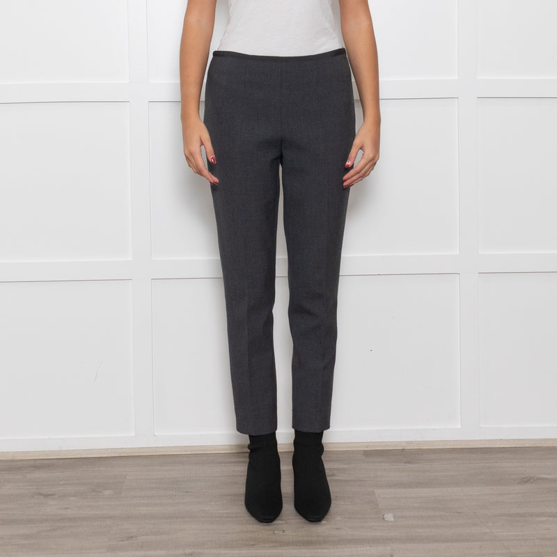 Luisa Spagnoli Stretch Grey Wool Trousers with Grosgrain Waist Trim