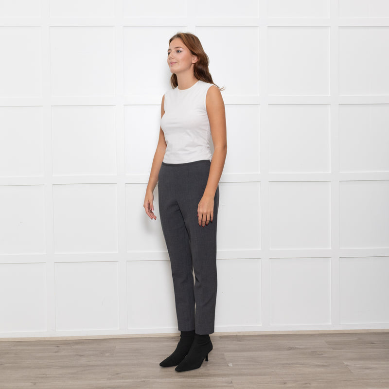Luisa Spagnoli Stretch Grey Wool Trousers with Grosgrain Waist Trim