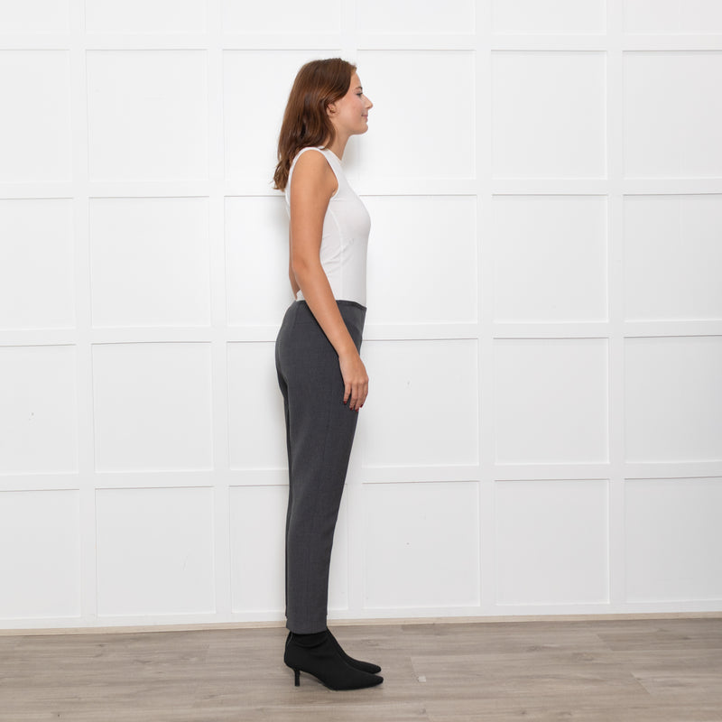 Luisa Spagnoli Stretch Grey Wool Trousers with Grosgrain Waist Trim