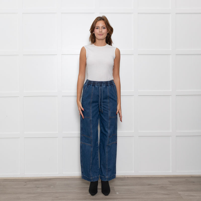 Me + Em Blue Pocket Detail Elasticated Waist Denim Trousers