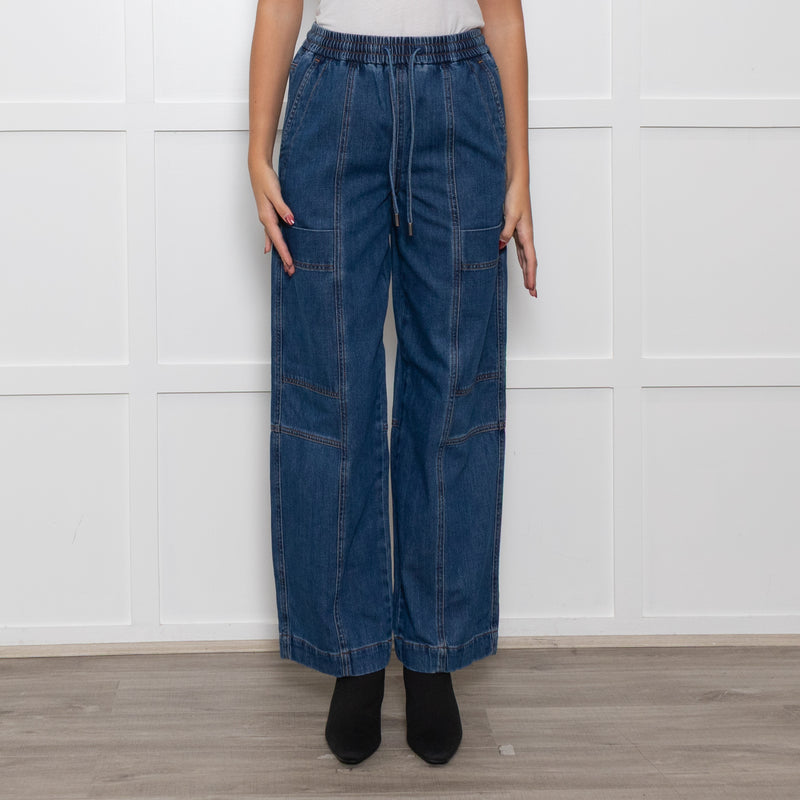 Me + Em Blue Pocket Detail Elasticated Waist Denim Trousers