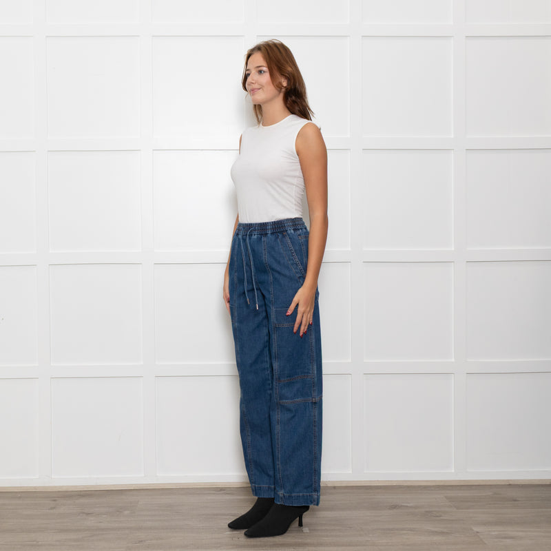 Me + Em Blue Pocket Detail Elasticated Waist Denim Trousers