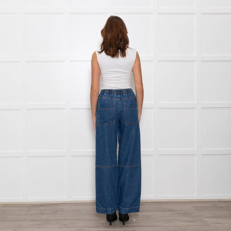 Me + Em Blue Pocket Detail Elasticated Waist Denim Trousers